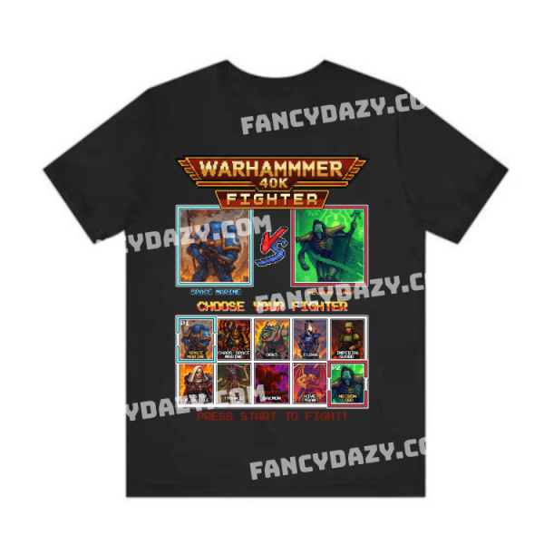 Warhammer 40K Fighter Graphic Tee, Retro Arcade Battle Game Inspired Shirt