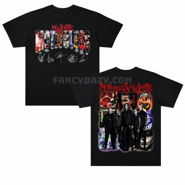 2 Sided – Motionless-Inspired Gothic Metal Band Collage Graphic Shirt