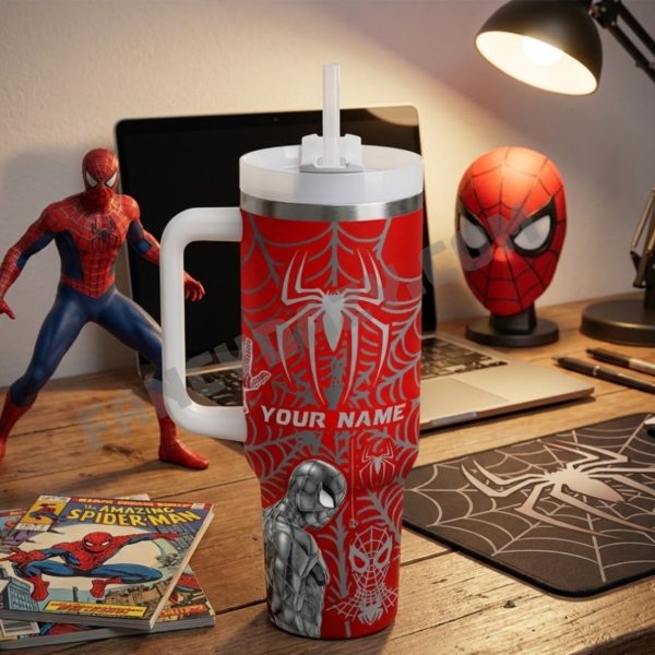 Spiderman Custom Name Tumbler with Handle
